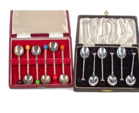 SET OF SIX GEORGE V SILVER COFFEE SPOONS,maker A.J. Bailey, Birmingham 1936, each with engine turned stem and harlequin bean 