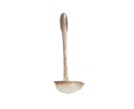 DANISH SILVER SAUCE LADLE BY GEORG JENSEN,with beaded terminal and hammered finish to the bowl, bearing import marks for Lond