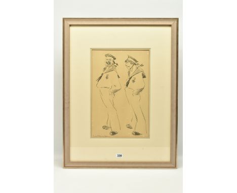 LOUIS RAEMAEKERS (1869-1956) 'THE RAID', a political cartoon, two German sailors are in conversation after being presented wi