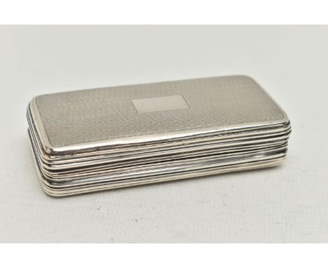 A GEORGE IV SILVER SNUFF BOX OF RECTANGULAR FORM, engine turned exterior with vacant cartouche, gilt interior, maker T.D, len