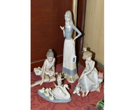 A GROUP OF LLADRO, NAO AND OTHER FIGURINES, comprising a Lladro 'Chit Chat' model no 5466, sculptor Juan Huerta, issued 1988 