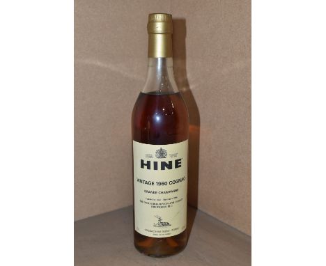 ONE BOTTLE OF HINE VINTAGE 1960 GRAND CHAMPAGNE COGNAC, landed 1962, bottled 1986, 40% vol. 70cl, fill level lower shoulder, 