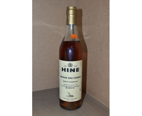ONE BOTTLE OF  HINE VINTAGE 1960 GRAND CHAMPAGNE COGNAC, landed 1962, bottled 1986, 40% vol. 70cl, fill level lower shoulder,
