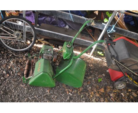 A VINTAGE ATCO PETROL CYLINDER MOWER with 14   cut and metal grassbox ( engine pulls freely but hasn't been started)