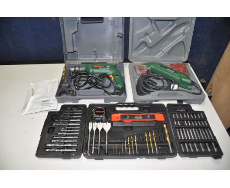 A BOSCH CSB550RE ELECTRIC DRILL in case along with a Bosch PDA120E electric sander in original case (both PAT pass and workin