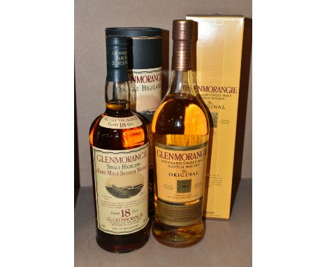 SINGLE MALT, Two Bottles of Single Malt Scotch Whisky comprising one 1 Litre bottle of GLENMORANGIE 18 year old, 43% vol. 1L,