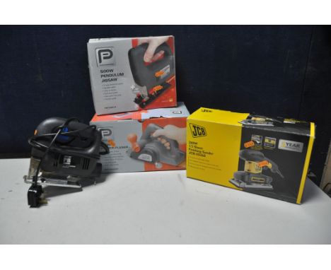 A SELECTION OF POWERTOOLS to include a JCB SS260 finishing sander, a Performance Pro FMTC500JS jigsaw, a Performance Pro FMTC