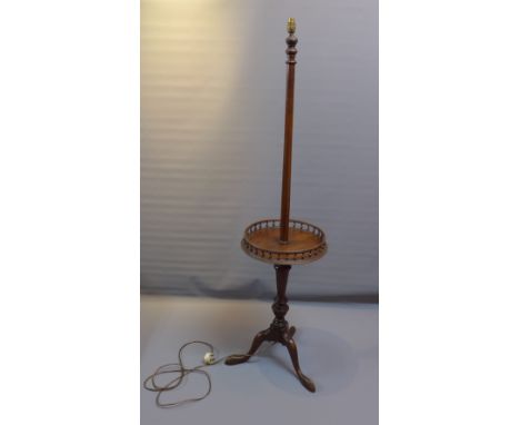 Mahogany standard lamp with gallery tray