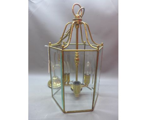 A six panelled glass hanging lamp