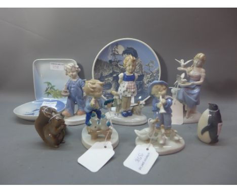 A collection of Danish ceramics including Porsgrund Troll plate, Royal Copenhagen animal figures and a range of ceramic child