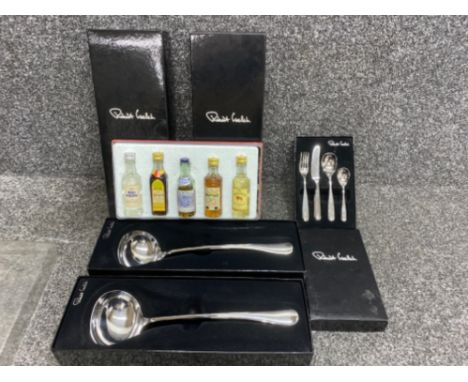 A pair of Robert Welch Ladles &amp; knife, fork &amp; spoon set, all with original boxes together with a 5 bottle drink set