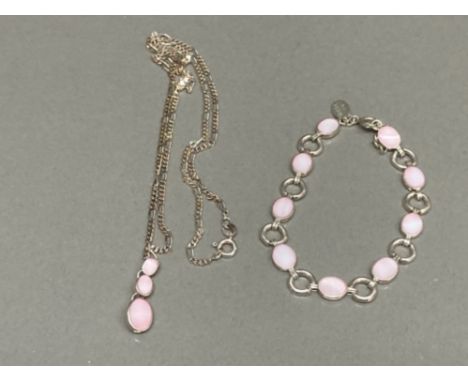 Silver and pink enamel bracelet and matching pendant on chain by Next 13.5g gross