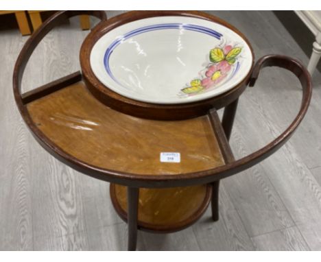 Teak framed washstand with floral patterned ceramic wash bowl