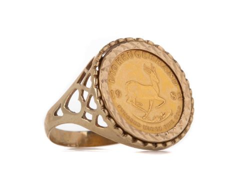 GOLD 1/10oz KRUGERRAND RING DATED 1982,within a nine carat gold mount, size P, 6g
