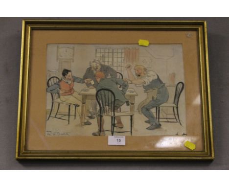 A SIGNED FRAMED & GLAZED CARICATURE PRINT