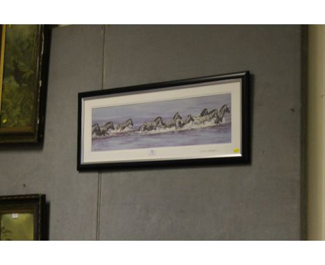 A SIGNED LIMITED EDITION LYNDSEY SELLY PRINT 14 / 395 FRAMED & GLAZED DEPICTING ZEBRAS