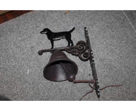 *A CAST DOG BELL ON BRACKET