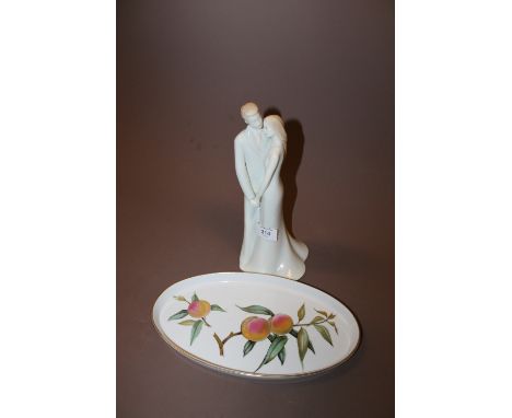A ROYAL WORCESTER 'HAPPY ANNIVERSARY' FIGURE TOGETHER WITH  AN EVESHAM PLATTER