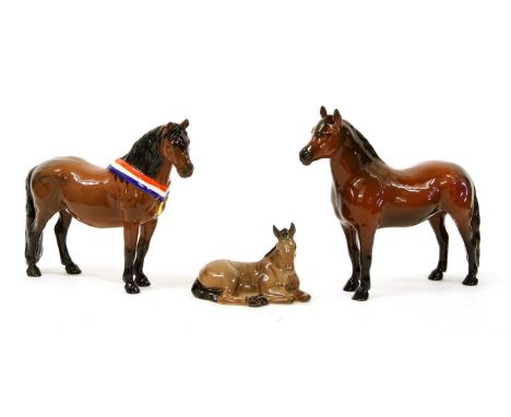 Beswick Mountain and Moorland Ponies, Dartmoor Family: "Warlord", model No. 1642, brown gloss, "Another Bunch", unknown model