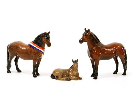 Beswick Mountain and Moorland Ponies, Dartmoor Family: "Warlord", model No. 1642, brown gloss, "Another Bunch", unknown model