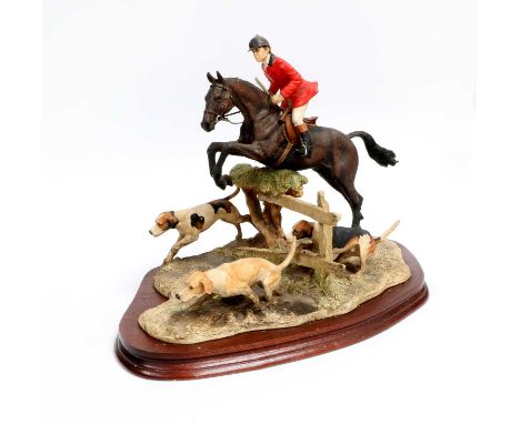 Border Fine Arts 'Hulloa Away' (Jumping Huntsman and Three Hounds), model No. L104 by Anne Wall, limited edition 497/500, on 