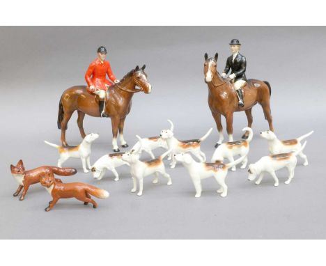 Beswick Hunting Group Comprising: Huntsman (Standing), Style Two, model No. 1501 and Huntswoman (Standing), Style Two, model 