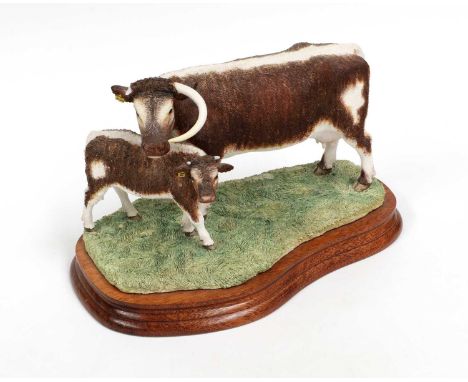 Border Fine Arts 'Longhorn Cow and Calf', model No. B0993 by Ray Ayres, limited edition 315/500, on wood base, with box and c