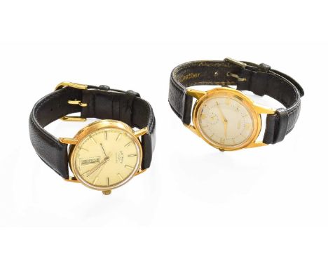 A 9 Carat Gold Automatic Day Date Centre Seconds Rotary Wristwatch, and a Plated Manual Wound Oris Wristwatch, (2)Watches are