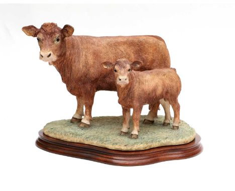 Border Fine Arts 'Limousin Cow and Calf' (Style Two), model No. B0657 by Jack Crewdson, limited edition 675/750, on wood base
