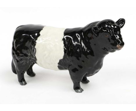 Beswick Galloway Bull - Belted, model No. 1746B, black and white glossGlaze pooled to the underside with bubble inclusions an