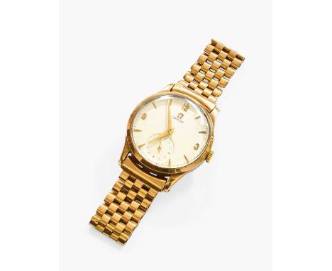 A 9 Carat Gold Wristwatch, signed Omega, 1954, manual wound lever movement, later 9 carat gold braceletGross weight - 55 gram