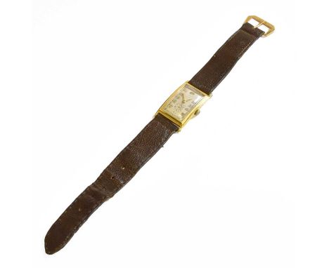 An Art Deco 18 Carat Gold Wristwatch, 1928, case with a Glasgow gold hallmark for 1928, 21mm by 31mmFully wound and not worki