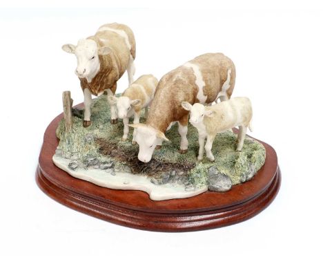 Border Fine Arts 'Simmental Family', model No. L72 by Elizabeth MacAllister, limited edition 824/850, on wood baseNo box, no 