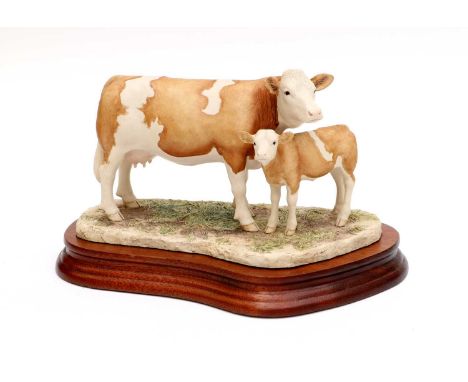 Border Fine Arts 'Simmental Cow and Calf' (Style Two), model No. L1036 by Ray Ayres, limited edition 397/1500, on wood base, 