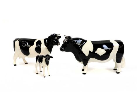 Beswick Friesian Cattle Comprising: Bull Ch. "Coddington Hilt Bar", model No. 1439A, Cow Ch. "Claybury Leegwater", model No. 