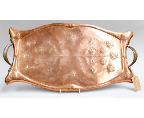 A Copper Art Nouveau Tray by S Hall &amp; Sons, in the Glasgow School style, stampedSome surface abrasions and minor dents, o