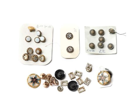 Assorted Early 20th Century Buttons and Studs comprising a pair of William Hair Haseler silver and enamel decorated buttons, 