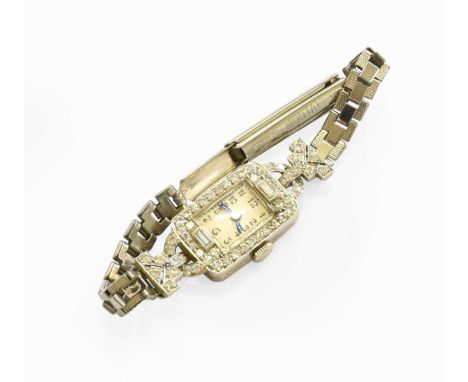 An Art Deco Lady's Diamond Set Platinum WristwatchMovement not working