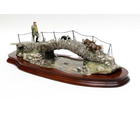 Border Fine Arts 'Off To The Fells At Slaters Bridge' (Shepherd, Sheep and Collie Crossing), model No. PJ03 by Ray Ayres, lim