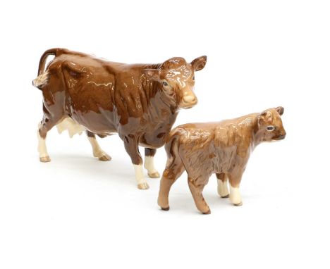 Beswick Limousin Cattle Comprising: Cow, model No. 3075B, and Calf, model No. 1827E, both BCC 1998, limited edition of 656 an