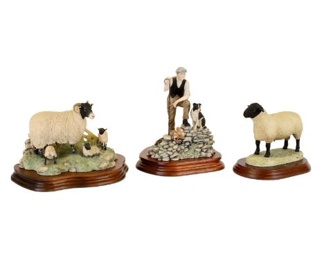 Border Fine Arts 'Time for Reflection', model No. JH19, and 'Spring Lambing' (Swaledale Lamb and Ewes), model No. JH6, both b