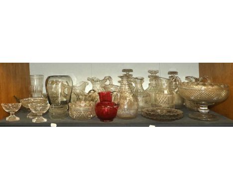 A Quantity of Mainly Early 19th Century English Glassware, including; triple ring decanters, salt cellars, jugs, butter coole