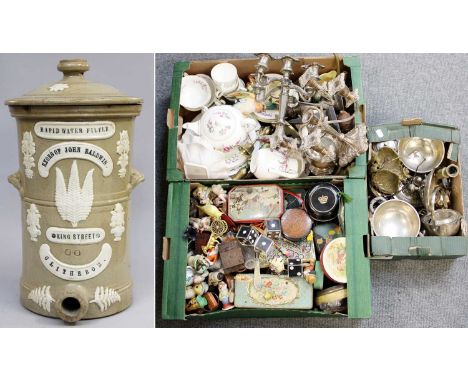 Assorted Ceramics, Silver Plate and Collectables, including Wedgwood Devon Sprays Teaset, china half dolls, sprigged stonewar