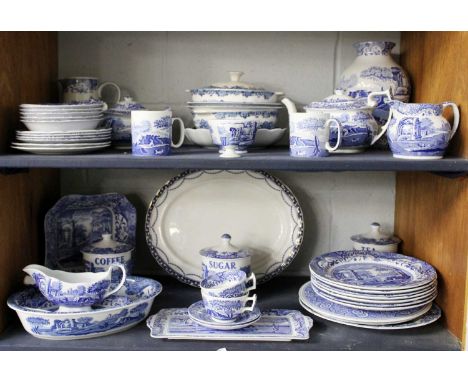 A Quantity of 20th Century Blue and White Items, including Spode Italian (two shelves)