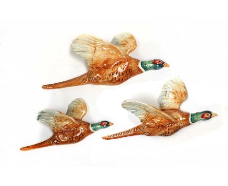 Beswick Pheasant Wall Plaques, model No. 661/1, 661/2, 661/3, teal green, browns and white, gloss (3)There is fine crazing th