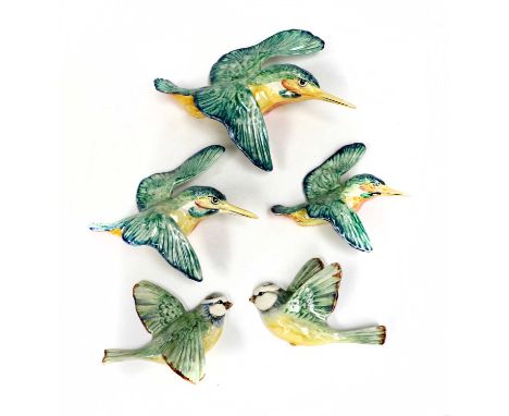 Beswick Kingfisher (Flying to The Right) Wall Plaque, model No. 729/1, 729/2, 729/3, green and yellow gloss; together with Bl