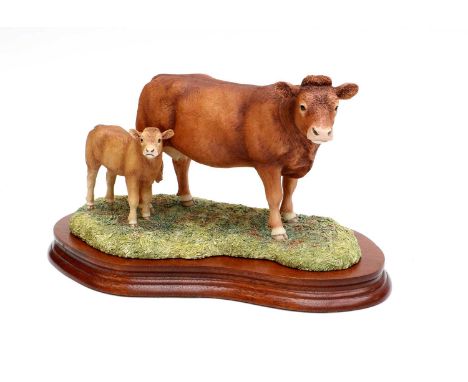 Border Fine Arts 'Limousin Cow and Calf' (Style One), model No. L157 by Anne Wall, limited edition 570/1500, on wood base, wi