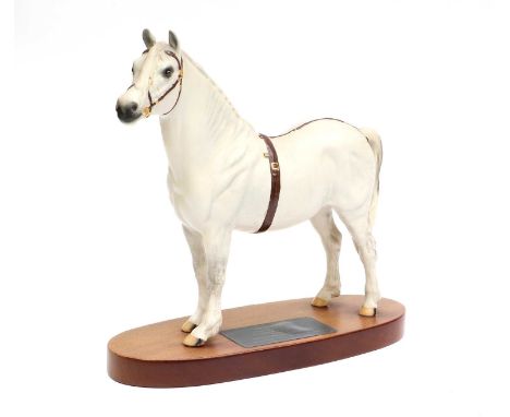 Beswick Welsh Mountain Stallion 'Gredington Simwnt', Connoisseur model No. 2541A, light grey matt pony in show harness, on wo