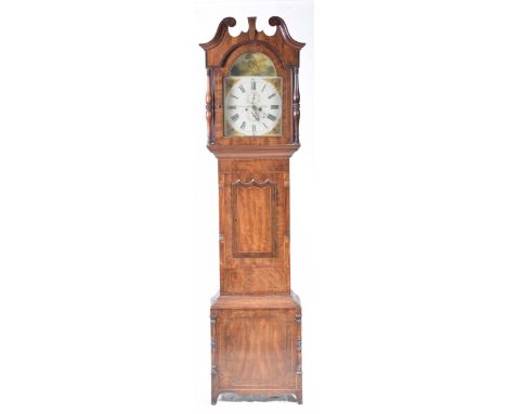 An early 19th Century eight day mahogany longcase clock, W Halliwell, LeedsWith a twin swan neck pediment above a painted bre