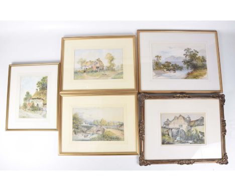 A pair of watercolours signed S Howard - 67First scene of a young girl herding cattle over a stone bridge, second of two vill